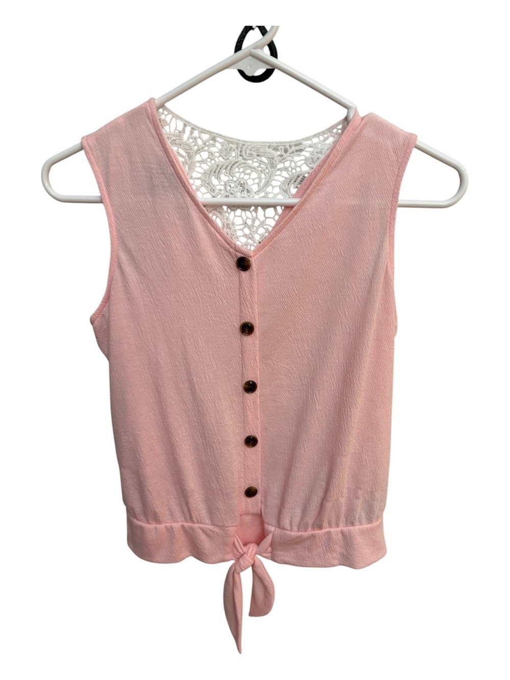 Amy Byer Soft Pink Button-Front Tank Top with Lace Size 14 Boho